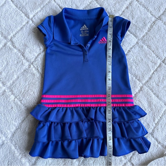 Adidas | Navy and Pink Pleated 3 Stripe Ruffle Polo Dress | Size 18 Months - Picture 10 of 10
